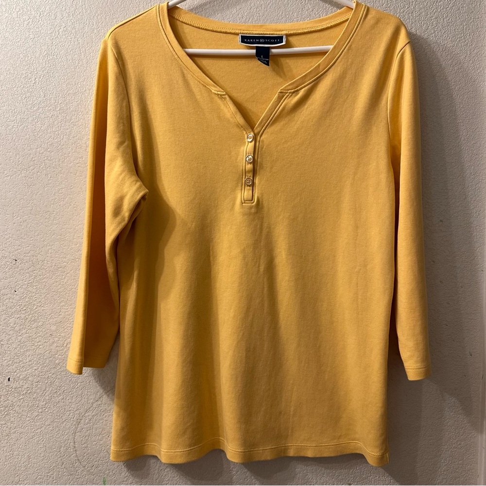 Fall Aesthetic Karen Scott Yellow 100% Cotton Blouse cozy layering Grandmacore L
